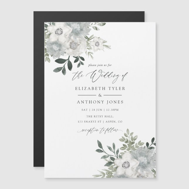 Invitación Magnética Boda de eucalipto geométrico de sabio plateado (Anverso/Reverso)