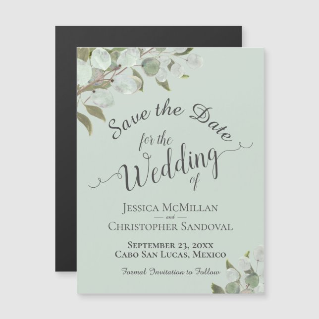 Invitación Magnética Boda de Eucalyptus Guardar la Casa de la Moneda de (Anverso/Reverso)