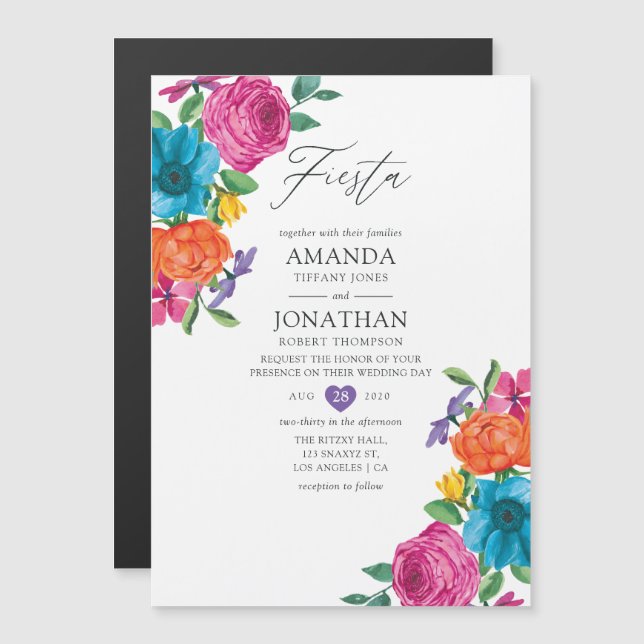 Invitación Magnética Boda de Fiesta floral acuarela (Anverso/Reverso)