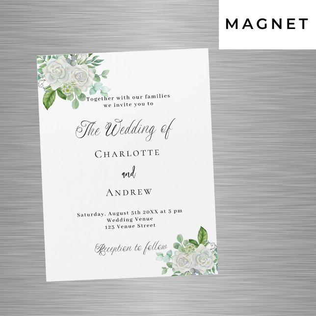 Invitación Magnética Boda de flores blancas verde lujo elegante (Subido por el creador)