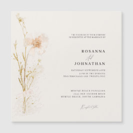 Invitación Magnética Boda de Flores Prensadas Románticas de Oro y Rubor