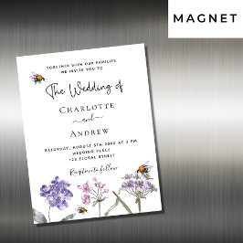 Invitación Magnética Boda de flores silvestres violeta de la abeja rosa