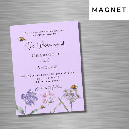 Invitación Magnética Boda de flores silvestres violeta de la abeja rosa