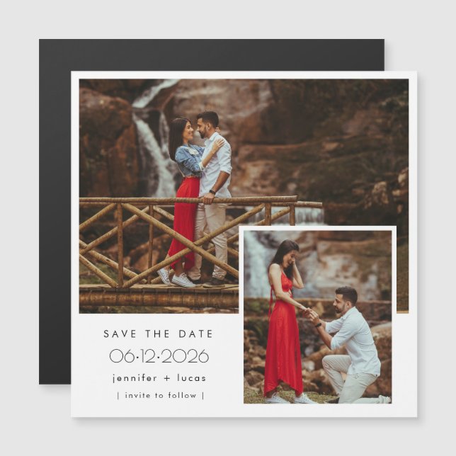 Invitación Magnética Boda De Foto De Compromiso Guardar La Fecha (Anverso/Reverso)