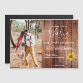 Invitación Magnética Boda de foto de girasol de color acuático de mader