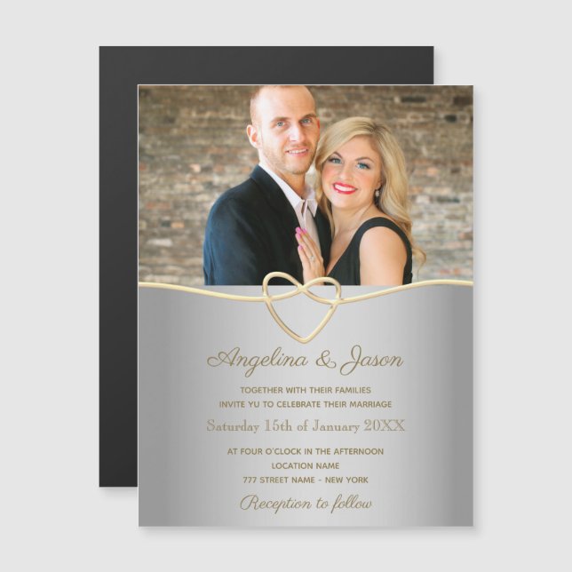 Invitación Magnética Boda de fotografía simple plateado (Anverso/Reverso)