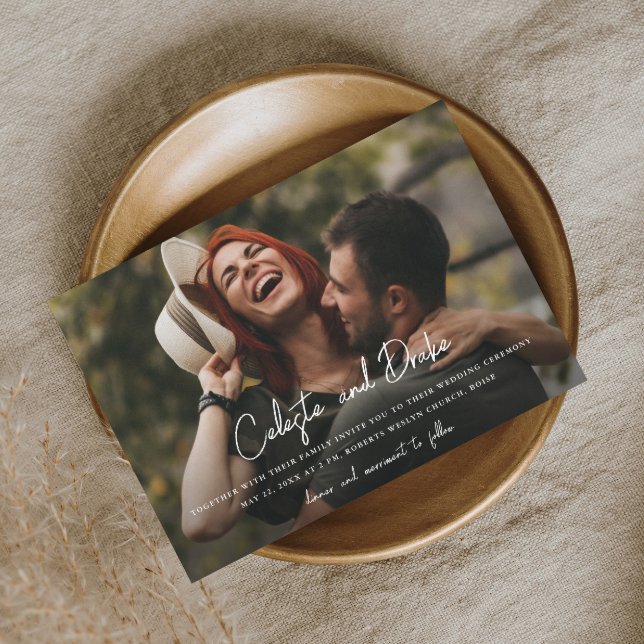 Invitación Magnética Boda de fotografías de nombres de guiones modernos (Subido por el creador)