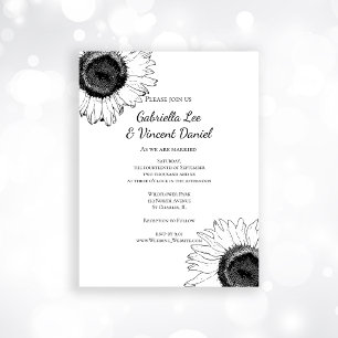 Invitación Magnética Boda de girasoles negros y blancos