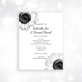 Invitación Magnética Boda de girasoles negros y blancos