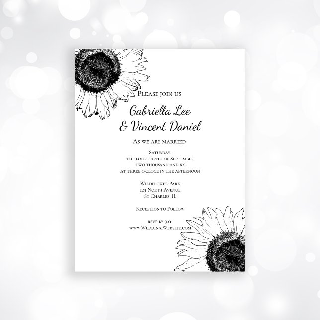 Invitación Magnética Boda de girasoles negros y blancos (Subido por el creador)