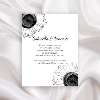Invitación Magnética Boda de girasoles negros y blancos salva la fecha