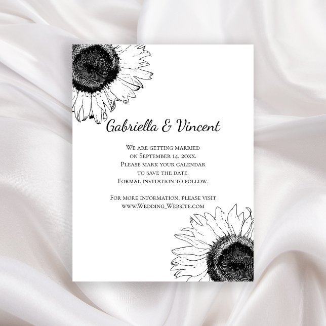 Invitación Magnética Boda de girasoles negros y blancos salva la fecha (Subido por el creador)