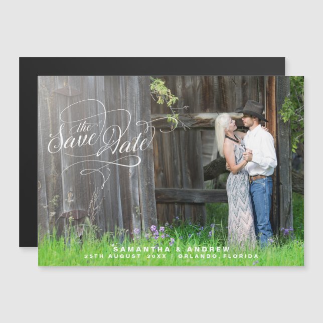 Invitación Magnética Boda De Guión Extraño Foto Guardar La Fecha (Anverso/Reverso)