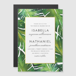 Invitación Magnética Boda de hojas tropicales verdes modernas