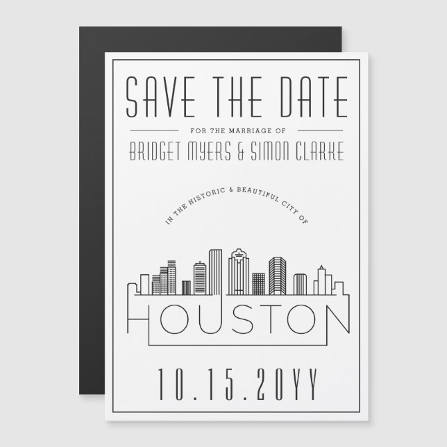 Invitación Magnética Boda de Houston | Estilizado Skyline Guardar la fe (Anverso/Reverso)