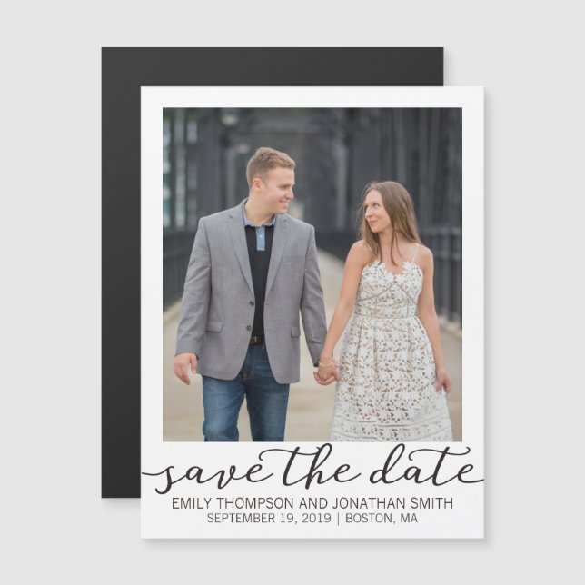 Invitación Magnética Boda De Imagen Guardar La Fecha Magnates Borde Bla (Anverso/Reverso)