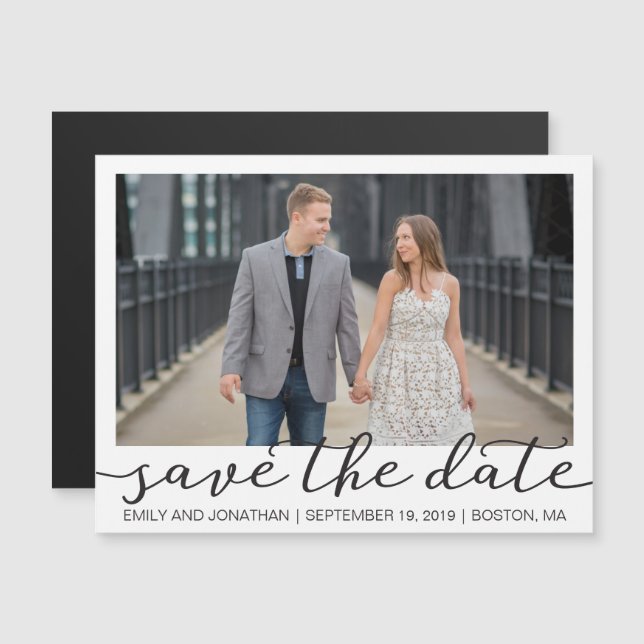 Invitación Magnética Boda De Imagen Guardar La Fecha Magnates Borde Bla (Anverso/Reverso)