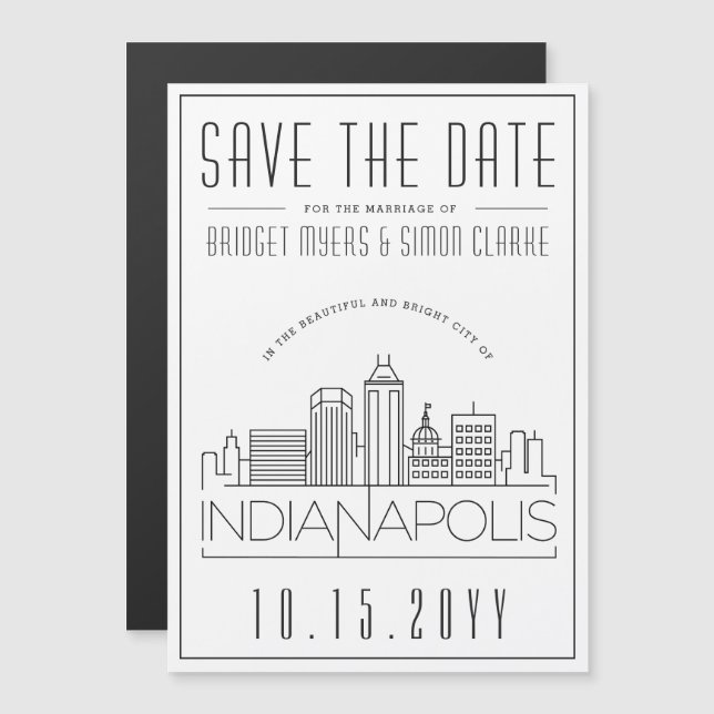 Invitación Magnética Boda de Indianápolis estilizado salva la fecha (Anverso/Reverso)