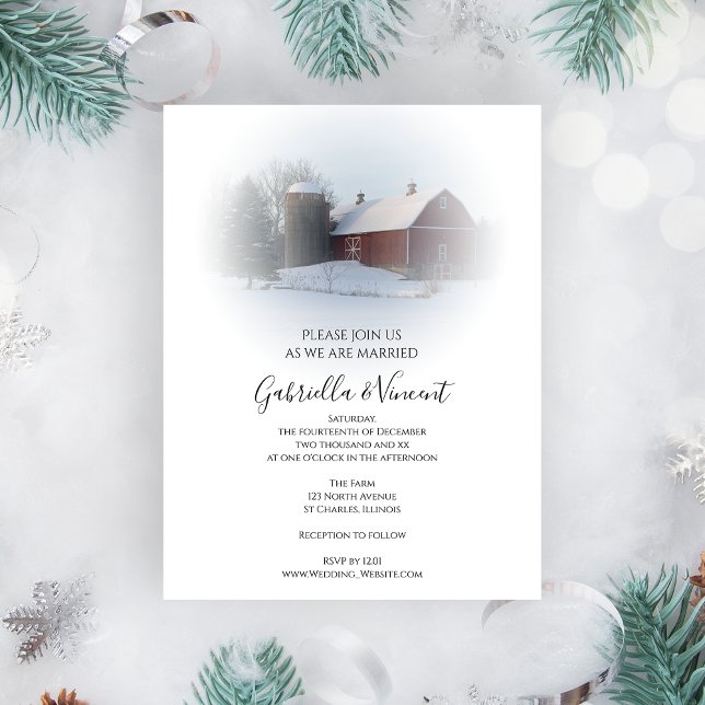Invitación Magnética Boda de Invierno de Silo y Granja de Nieve Cubiert (Subido por el creador)