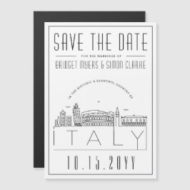Invitación Magnética Boda de Italia | Estilizado Skyline Guardar la fec