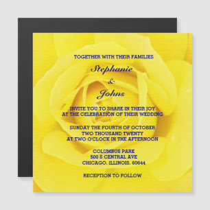 Invitación Magnética Boda de la Moda azul de la marina rosa amarilla