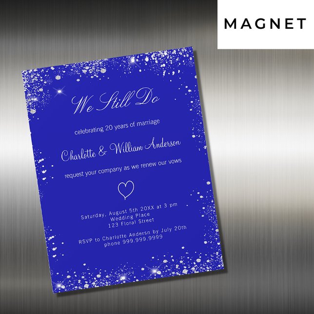 Invitación Magnética Boda de la renovación de la promesa azul de plata  (Subido por el creador)
