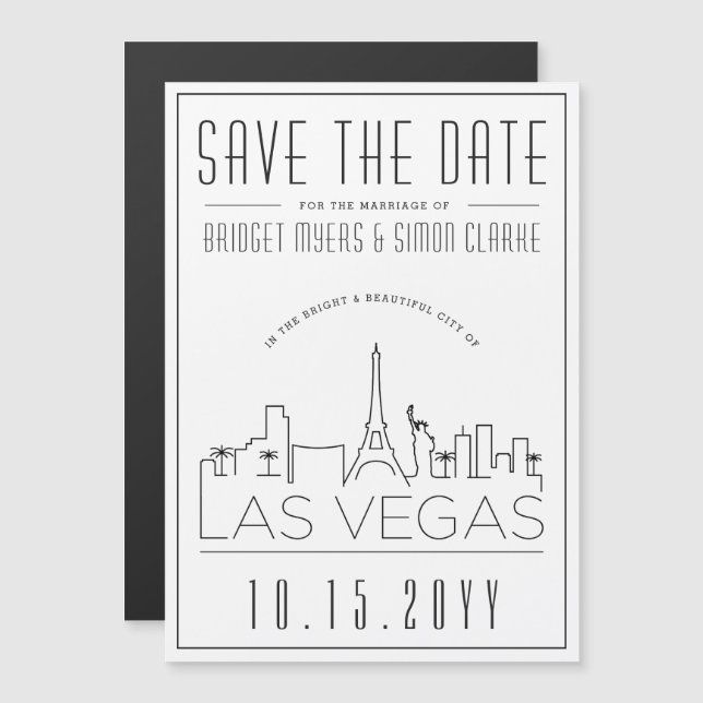 Invitación Magnética Boda de Las Vegas | Estilizado Skyline Guardar la  (Anverso/Reverso)