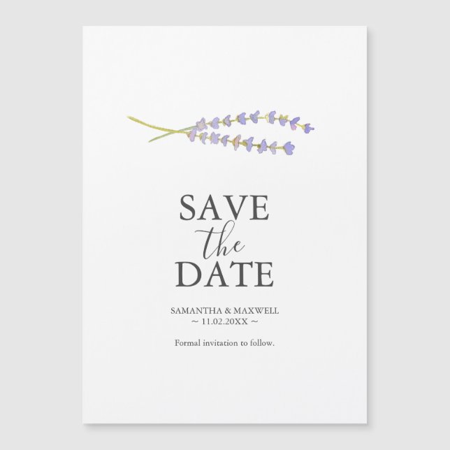 Invitación Magnética Boda De Lavanda Salvar Los Magnates De Fecha (Anverso)