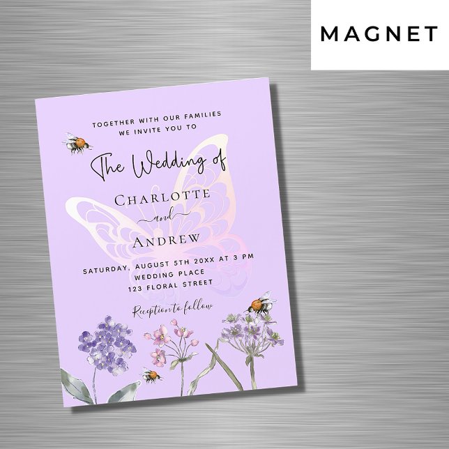 Invitación Magnética Boda de lujo con flores silvestres violeta rosa (Subido por el creador)