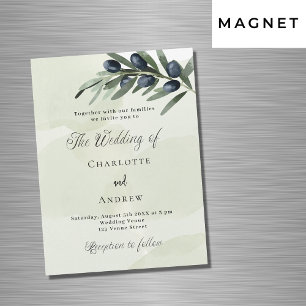 Invitación Magnética Boda de lujo de color acuático con hojas de oliva