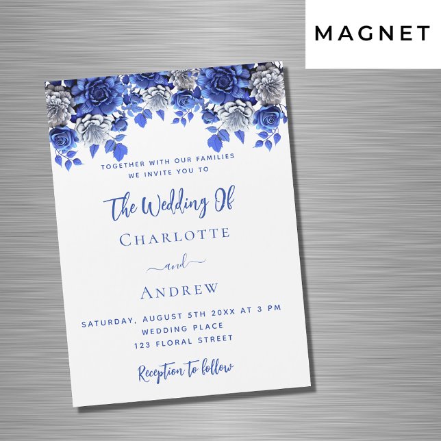 Invitación Magnética Boda de lujo de flores azules blancas (Subido por el creador)