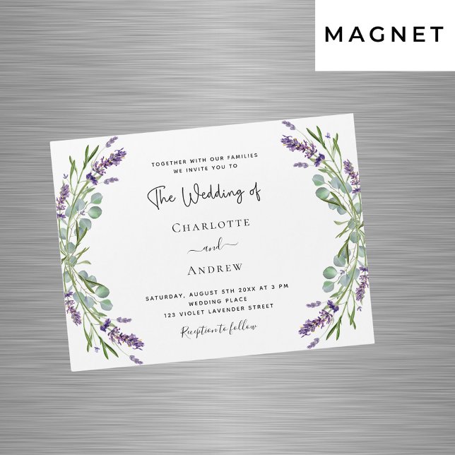Invitación Magnética Boda de lujo de flores violeta de lavanda (Subido por el creador)