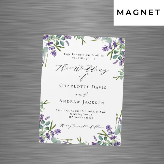 Invitación Magnética Boda de lujo de flores violeta de lavanda (Subido por el creador)