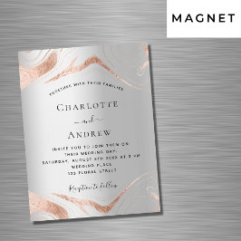 Invitación Magnética Boda de lujo de mármol dorado rosa de plata