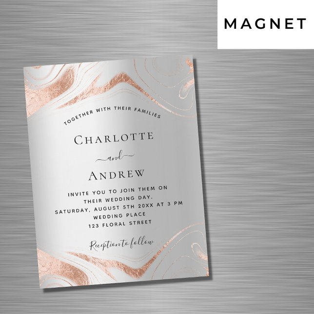 Invitación Magnética Boda de lujo de mármol dorado rosa de plata (Subido por el creador)