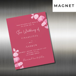 Invitación Magnética Boda de lujo del eucalipto blanco magenta