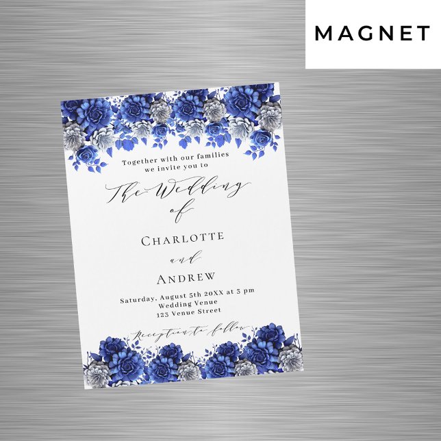 Invitación Magnética Boda de lujo del guión de guiones de florines azul (Subido por el creador)