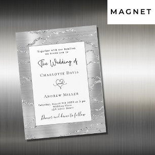 Invitación Magnética Boda de lujo elegante y blanco plateado