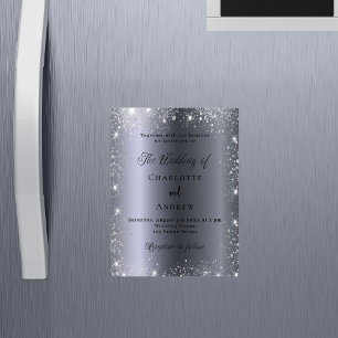 Invitación Magnética Boda de lujo elegante y formal purpurina de plata