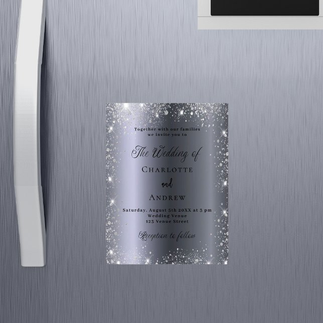 Invitación Magnética Boda de lujo elegante y formal purpurina de plata (Subido por el creador)
