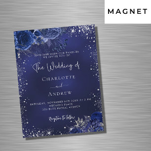 Invitación Magnética Boda de lujo guion de flores azul marino de plata