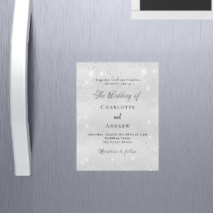 Invitación Magnética Boda de lujo minimalista de Silver purpurina