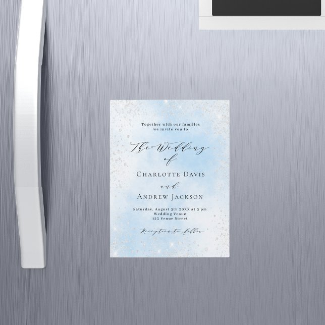 Invitación Magnética Boda de lujo purpurina azul claro (Subido por el creador)