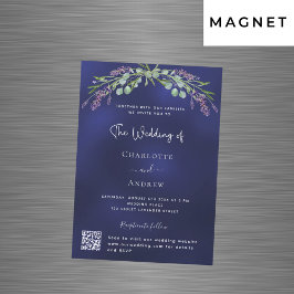 Invitación Magnética Boda de lujo QR RSVP azul verde lavanda