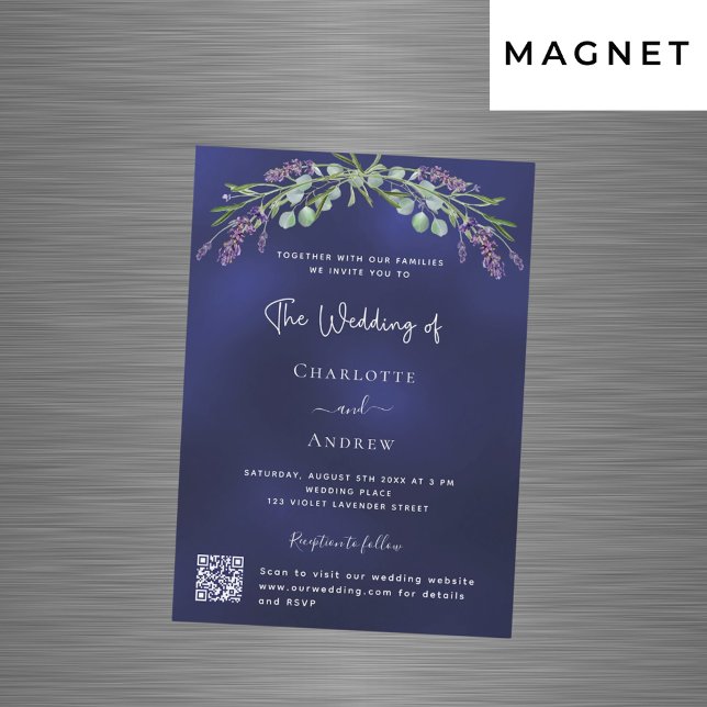 Invitación Magnética Boda de lujo QR RSVP azul verde lavanda (Subido por el creador)