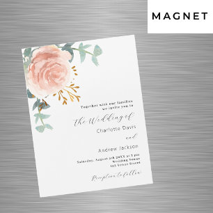 Invitación Magnética boda de lujo Rosa florals de oro verde