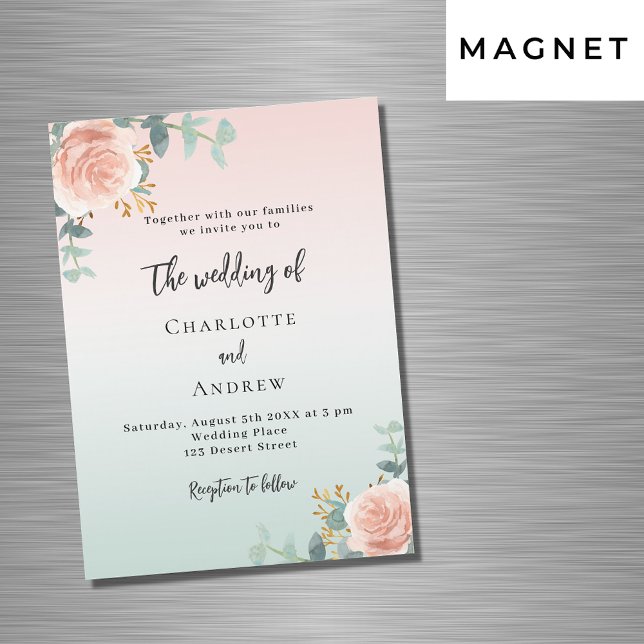 Invitación Magnética boda de lujo Rosa oro verde florals (Subido por el creador)