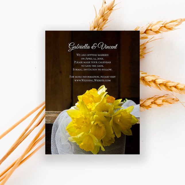 Invitación Magnética Boda de Madera Rústica de Daffodils Salva la Fecha (Subido por el creador)