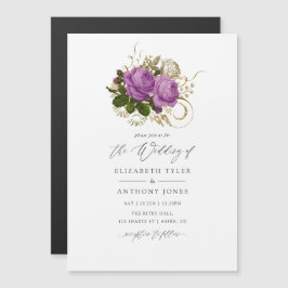 Invitación Magnética Boda de Moda de cosecha morada y dorada