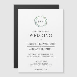 Invitación Magnética Boda de monograma de hojas de acuarela botánica
